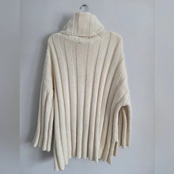ZARA | Ribbed Wool Turtleneck Cream oversized Sz S - Picture 3 of 5